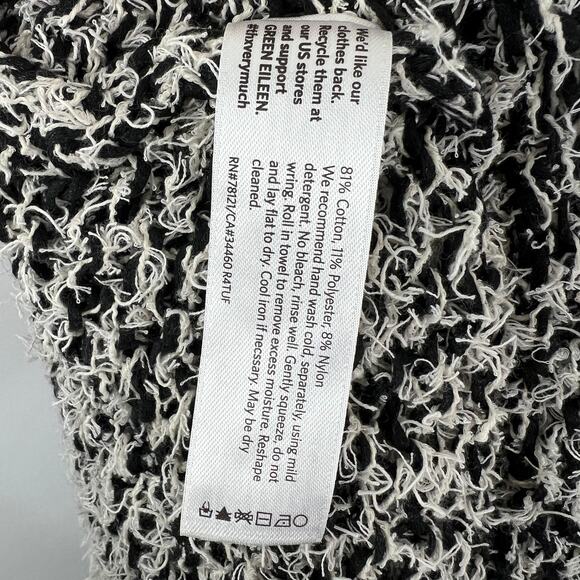 EILEEN FISHER Black White Short Sleeve Tufted Cotton Twist Pullover Sz Medium M - Picture 9 of 9
